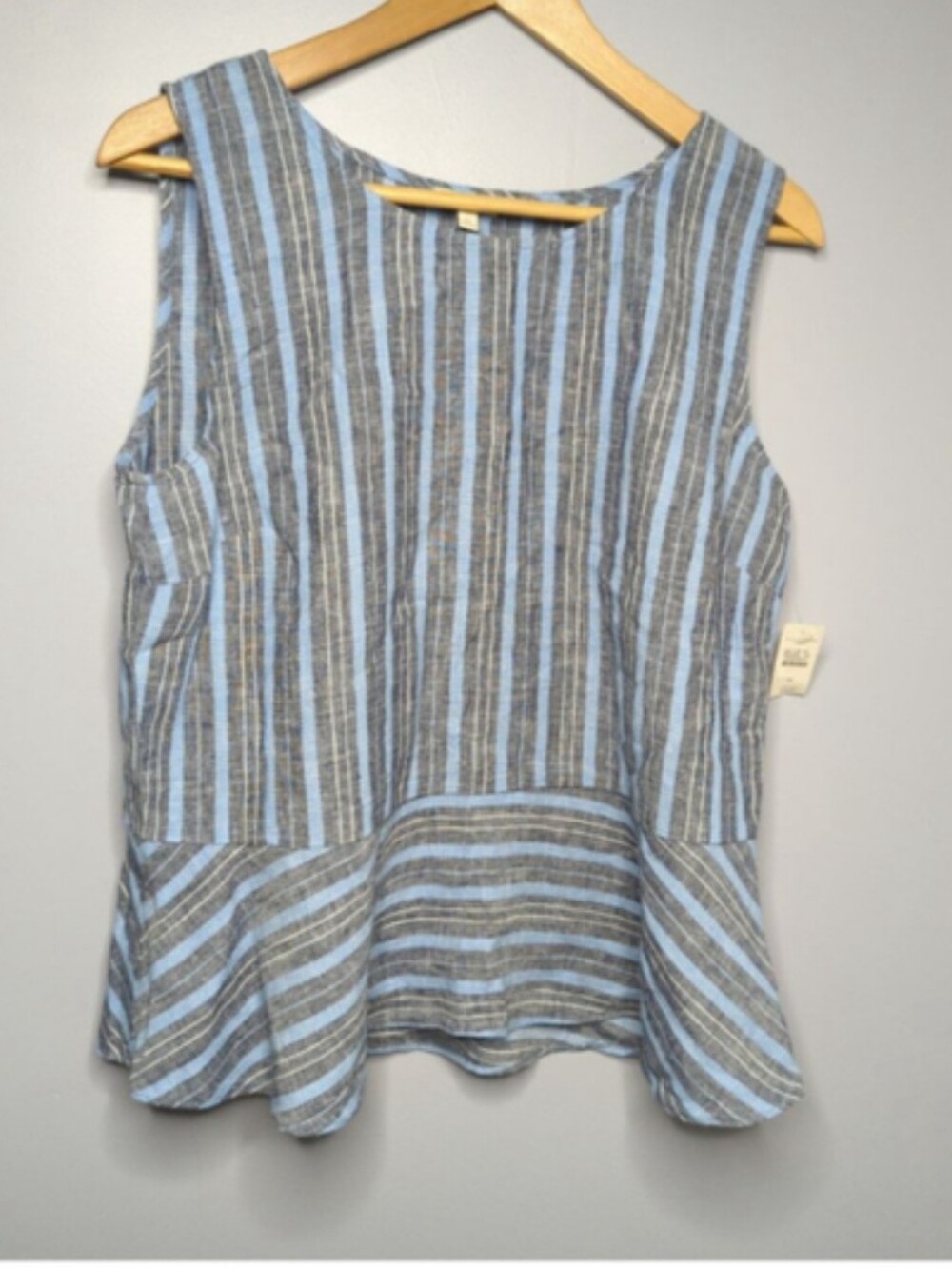 Talbots NWT Blue Woven Linen & Cotton Striped Sleeveless Peplum Top M
